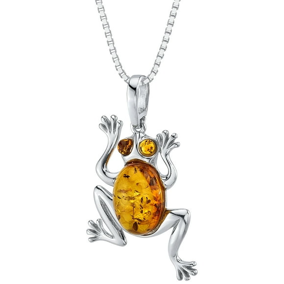 Honey Amber Sterling Silver Frog Pendant Rolo Chain 18 Honey Amber Sterling Silver Frog Pendant Rolo Chain 18